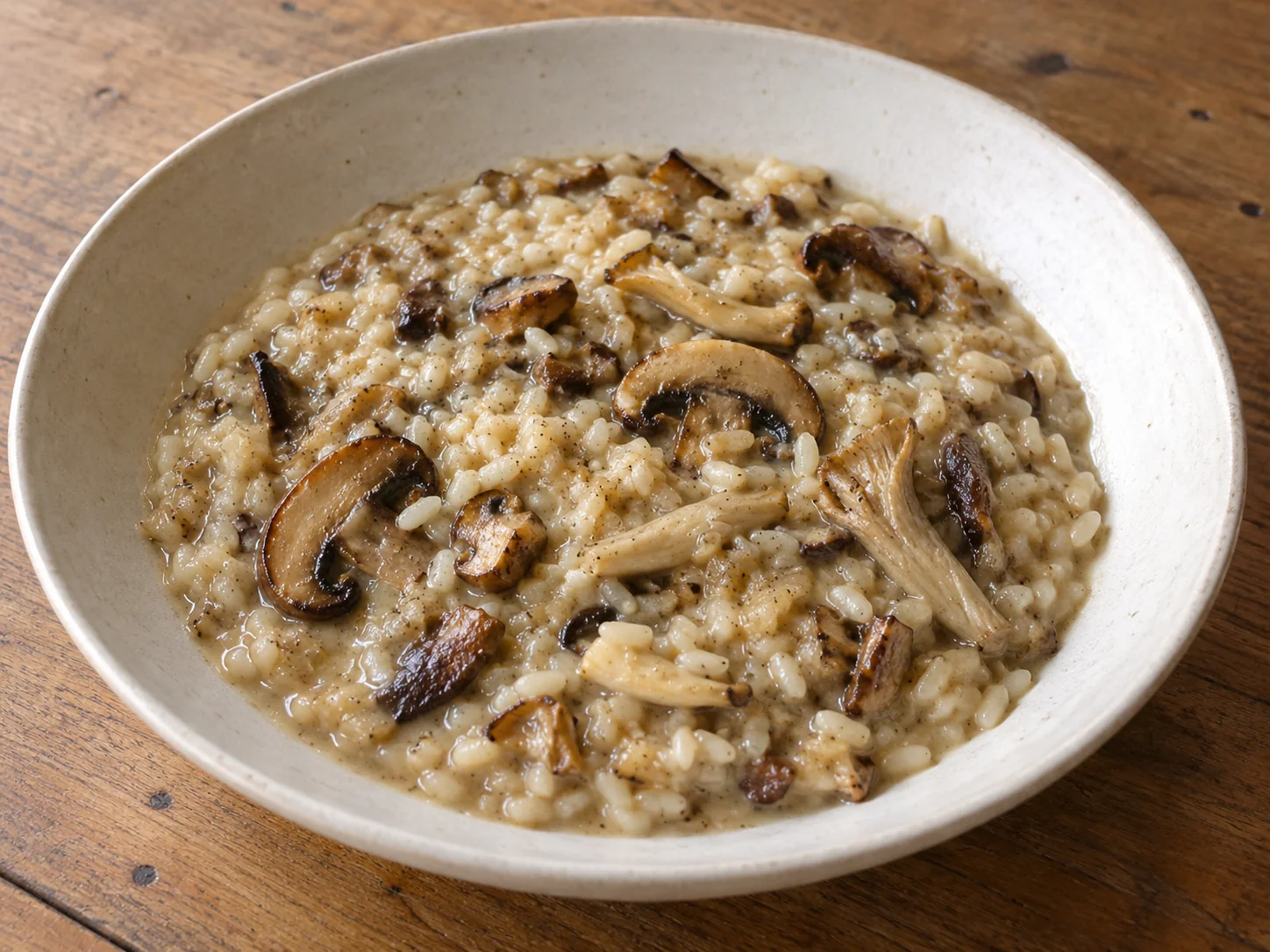 Ilustración de risotto cremoso de setas con arroz redondo